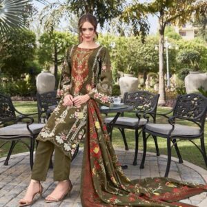 Hive Arts green and orange combo Pakistani wear unstiched