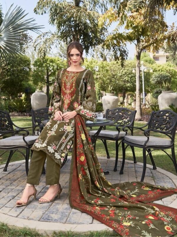 Hive Arts green and orange combo Pakistani wear unstiched