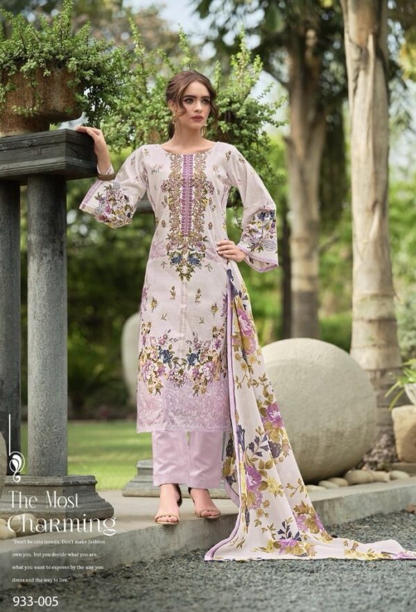 Hive Arts white and pink floral printed trendy Pakistani meterial