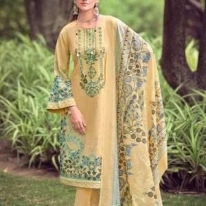 Hive Art Pakistani semilawn yellow with green embroidery