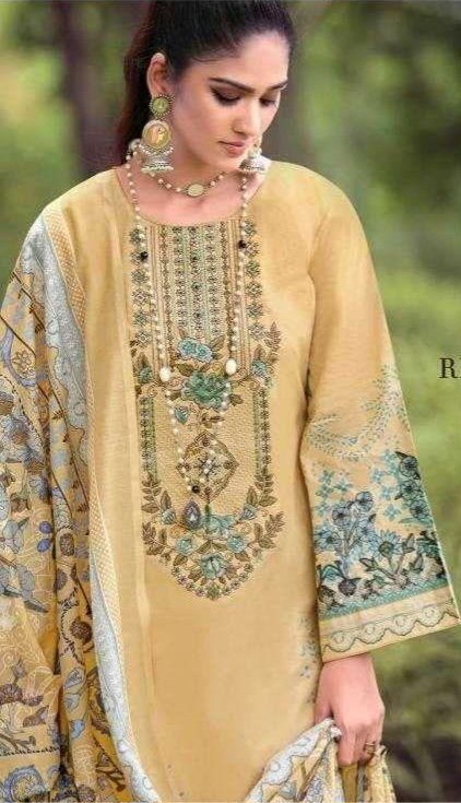 Hive Art Pakistani semilawn yellow with green embroidery - Image 2