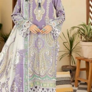 Hive Art purple and white printed Pakistani semilawn