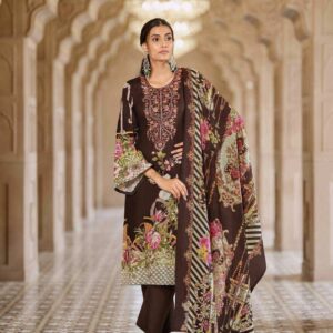 HIVE ARTS brown coloured printed Pakistani cotton semilawn