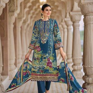 HIVE ARTS peacock blue Pakistani semilawn with cotton duppatta