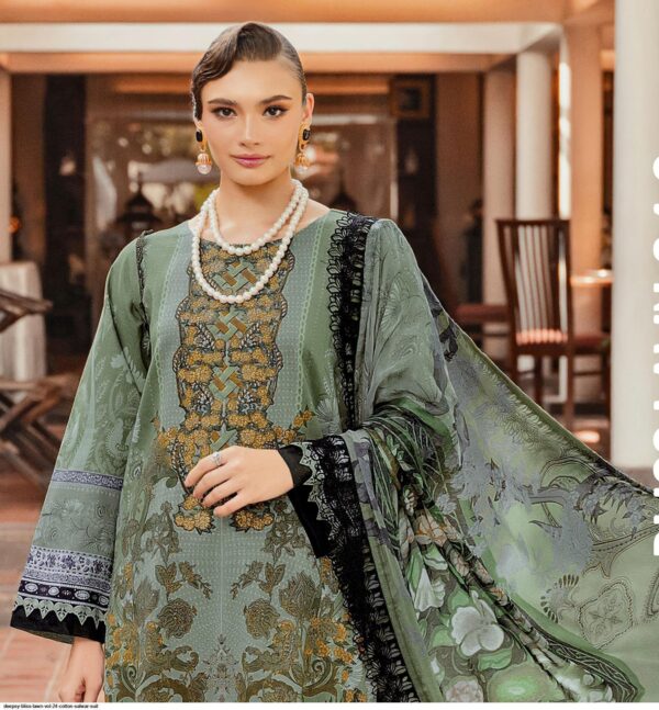 Hive Art mehandi green Pakistani semilawn with chiffon shawl