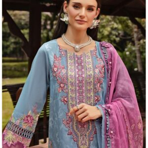 Hive Art pink and blue printed Pakistani semilawn