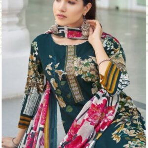 Hive Art green and red floral printed Pakistani cotton