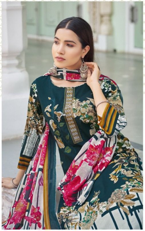 Hive Art green and red floral printed Pakistani cotton