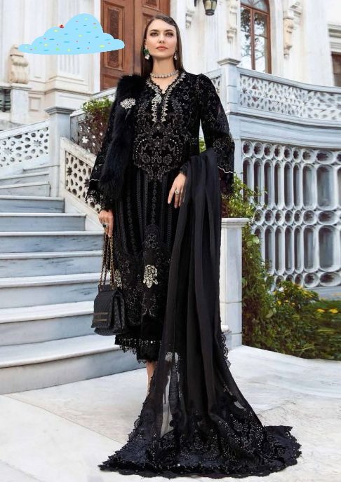Hive Art Black party wear Pakistani semi lawn - Image 3
