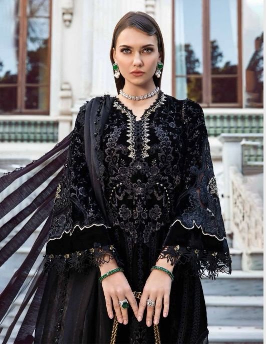 Hive Art Black party wear Pakistani semi lawn