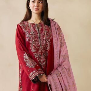 Hive Art premium Red Pakistani lawn with simply printed duppatta