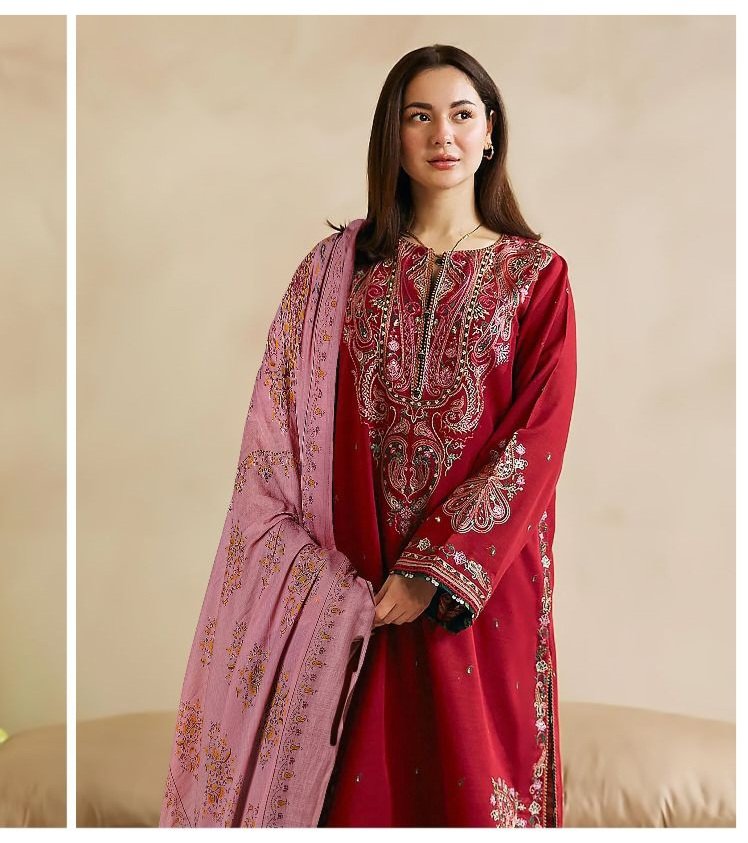 Hive Art premium Red Pakistani lawn with simply printed duppatta - Image 2