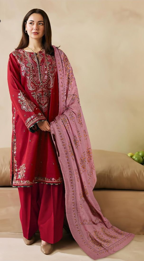 Hive Art premium Red Pakistani lawn with simply printed duppatta - Image 3