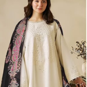 Hive Art Off white pakistani semilawn with black printed duppatta