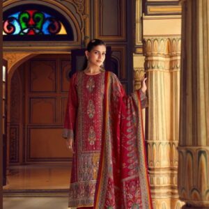 Hive Art red printed Pakistani semilawn