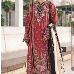 Hive Art red printed Pakistani semilawn