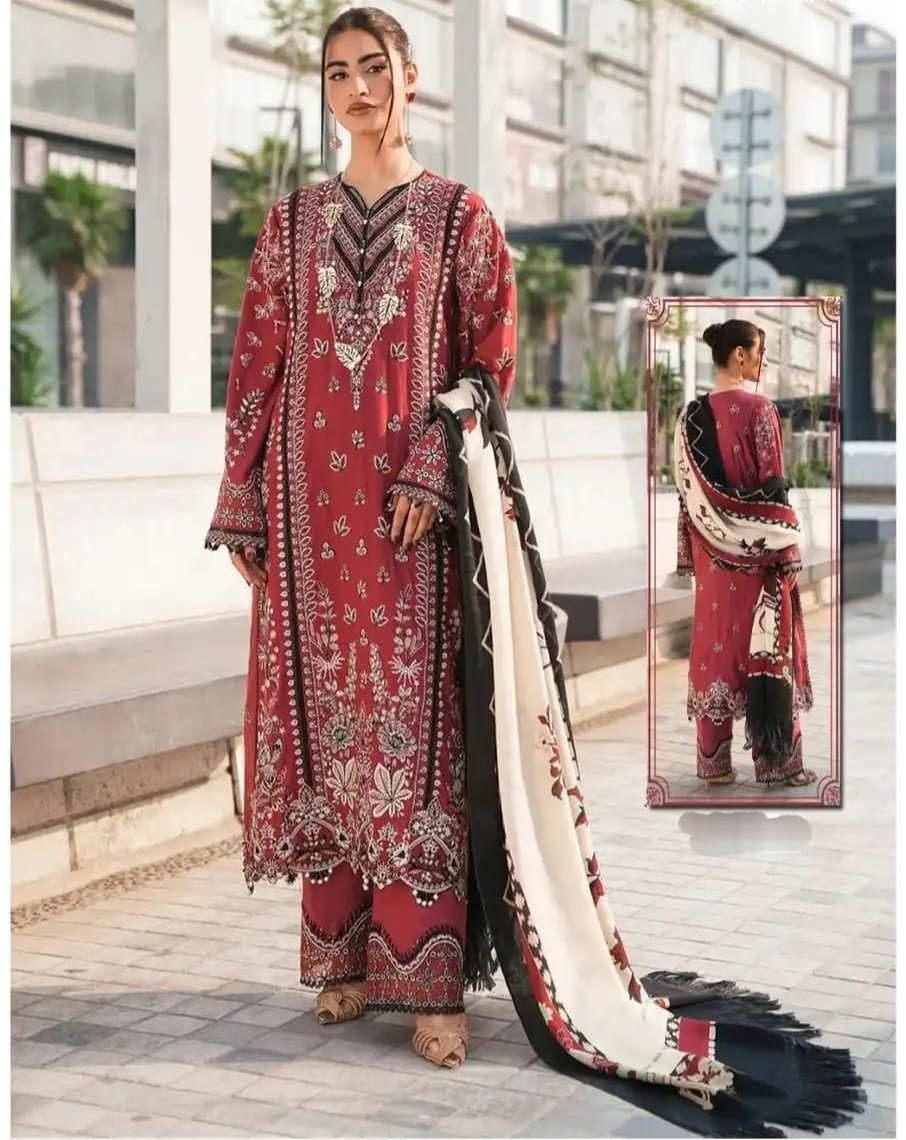 Hive Art red printed Pakistani semilawn - Image 2
