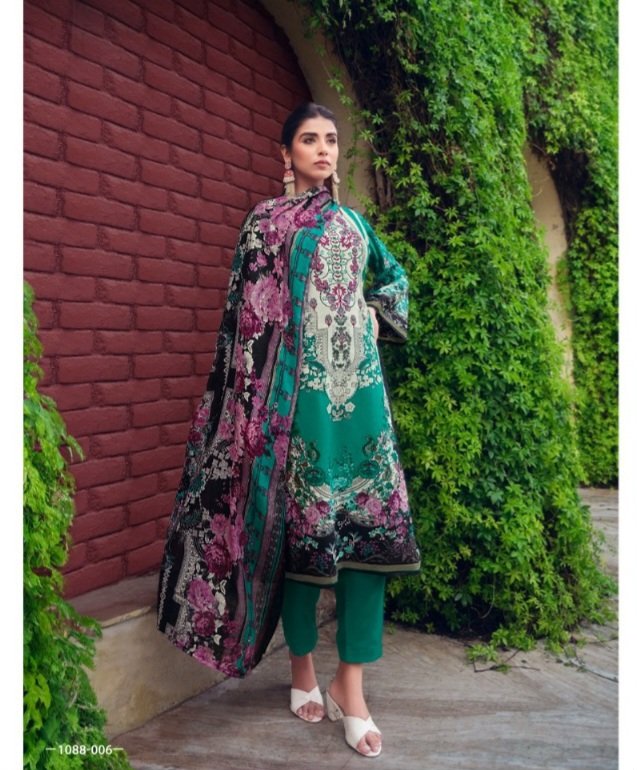 Hive Art green printed semilawn with dupatta