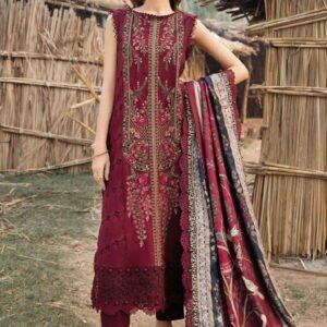 Hive Art red semilawn with printed duppatta