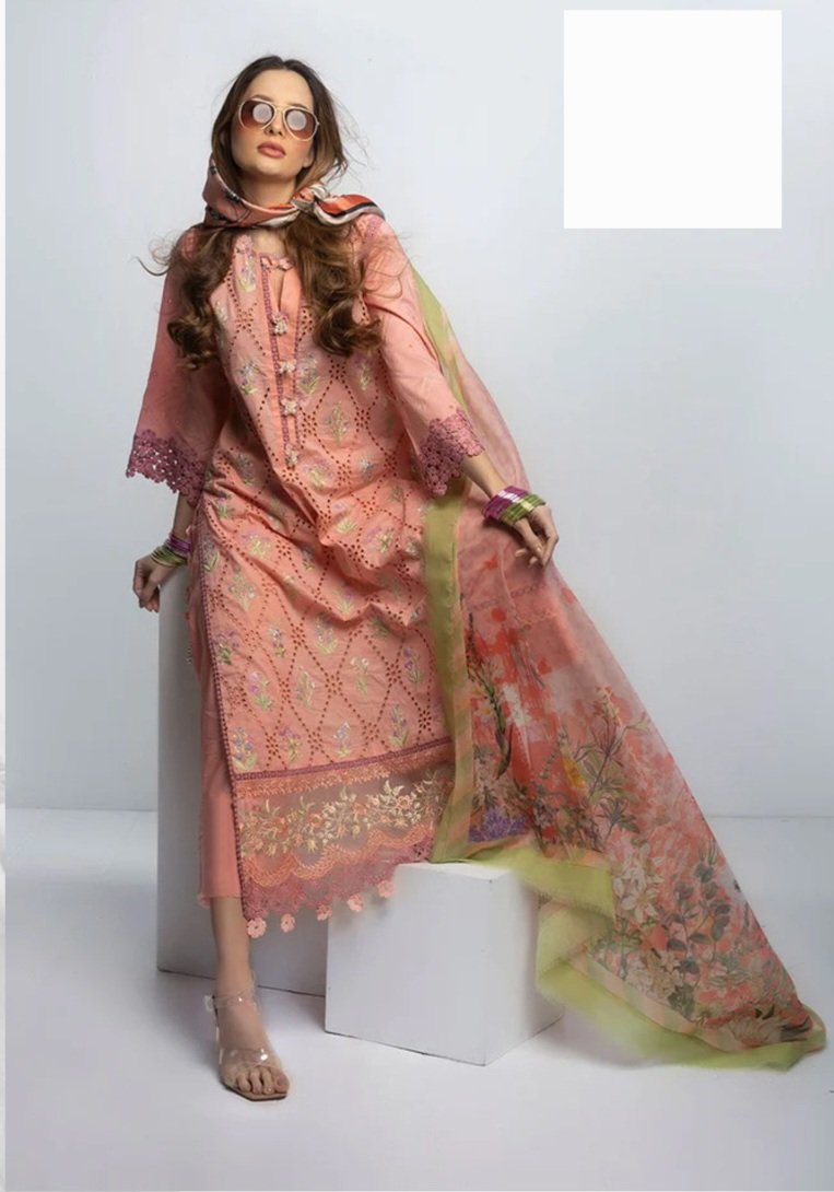Hive Art peach coloured pakistani semilawn - Image 2