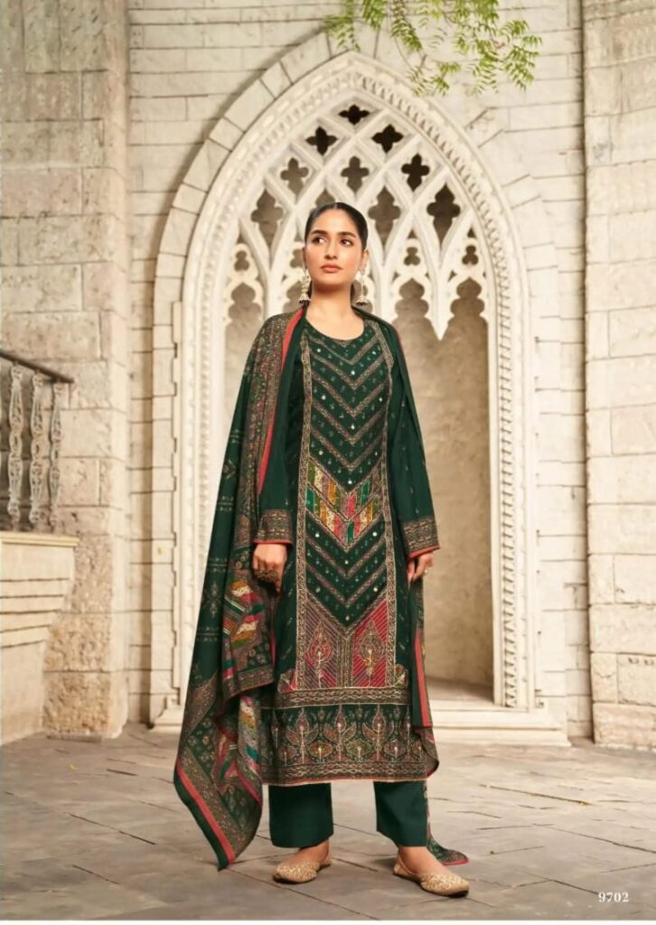 Hive Art green printed pakistani semilawn
