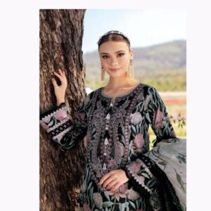 Hive Art black floral printed pakistani semilawn