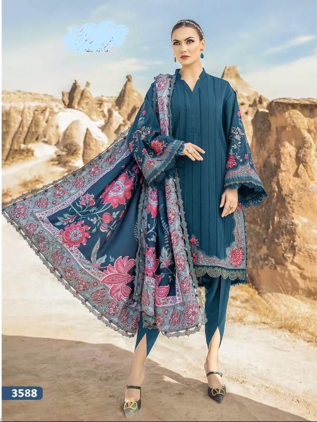 Hive Art blue coloured pakistani semilawn with printed duppatta