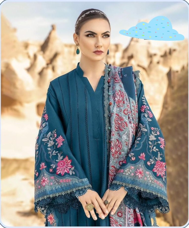 Hive Art blue coloured pakistani semilawn with printed duppatta - Image 2