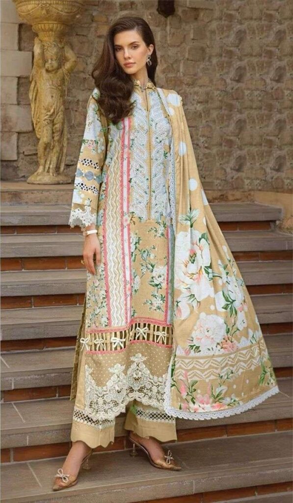 Hive Art yellow and white printed pakistani semilawn